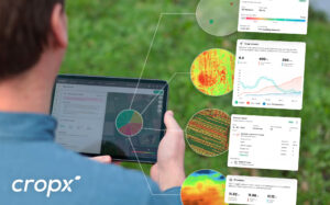 The CropX agronomic farm management system is accessed on an app that provides visualizations of different kinds of field data, as well as agronomic advice.
